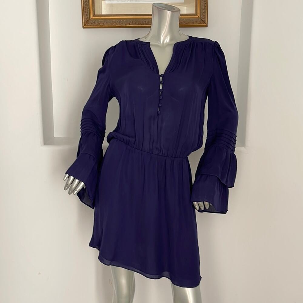 PARKER  Long Bell Sleeves Tunic Silk Dress Royal Blue Dress Size S